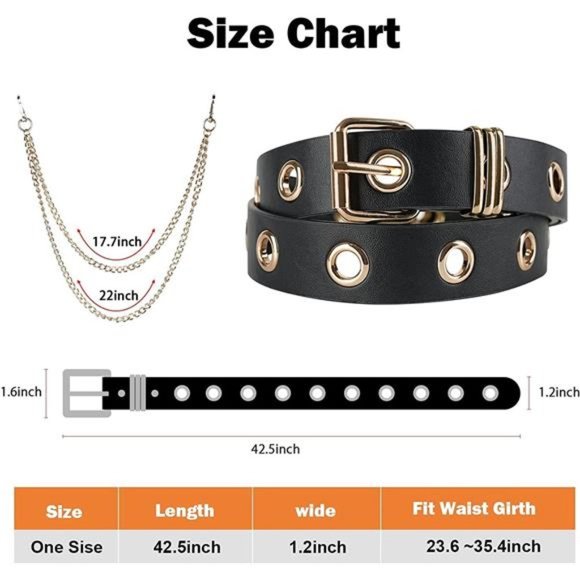 FIORETTO Grommet Leather Belt with Detachable Chain Punk Rock Waist Belts main image 6